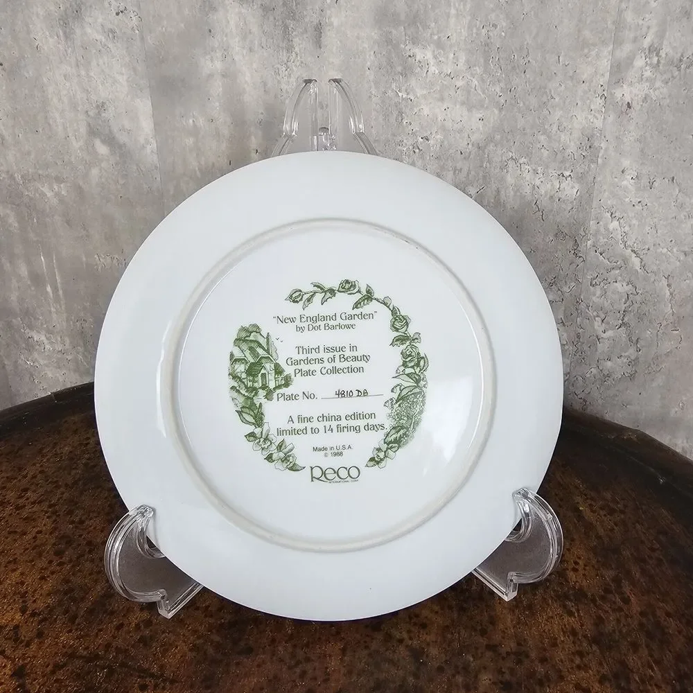 Vtg RECO Gardens of Beauty‎ Collectors Plate Dot Barlowe American LE Floral Bird